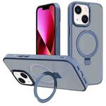 For iPhone 13 Kalebol Metal Lens Frame MagSafe Holder Frosted PC Phone Case(Sierra Blue)