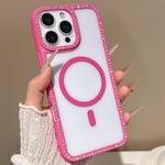For iPhone 16 Pro Max Large Lens Hole Rhinestone Frame MagSafe Phone Case(Rose Gold)
