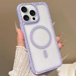 For iPhone 15 Pro Large Lens Hole Rhinestone Frame MagSafe Phone Case(Purple)