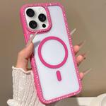 For iPhone 15 Pro Large Lens Hole Rhinestone Frame MagSafe Phone Case(Rose Gold)