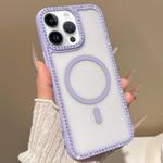 For iPhone 14 Pro Max Large Lens Hole Rhinestone Frame MagSafe Phone Case(Purple)