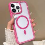 For iPhone 14 Pro Max Large Lens Hole Rhinestone Frame MagSafe Phone Case(Rose Gold)