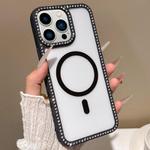 For iPhone 13 Pro Large Lens Hole Rhinestone Frame MagSafe Phone Case(Black)