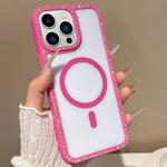 For iPhone 13 Pro Large Lens Hole Rhinestone Frame MagSafe Phone Case(Rose Gold)