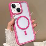 For iPhone 13 mini Large Lens Hole Rhinestone Frame MagSafe Phone Case(Rose Gold)