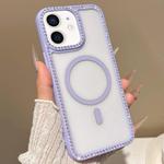 For iPhone 12 mini Large Lens Hole Rhinestone Frame MagSafe Phone Case(Purple)
