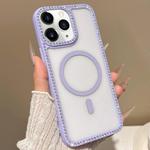 For iPhone 11 Pro Max Large Lens Hole Rhinestone Frame MagSafe Phone Case(Purple)