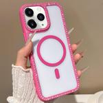 For iPhone 11 Pro Max Large Lens Hole Rhinestone Frame MagSafe Phone Case(Rose Gold)