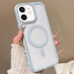 For iPhone 11 Large Lens Hole Rhinestone Frame MagSafe Phone Case(Blue)