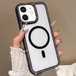 For iPhone 11 Large Lens Hole Rhinestone Frame MagSafe Phone Case(Black)