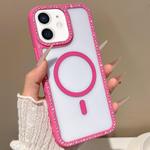 For iPhone 11 Large Lens Hole Rhinestone Frame MagSafe Phone Case(Rose Gold)