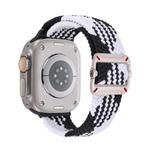 For Apple Watch 46mm / 49mm / 45mm / 44mm Double Loop Mechanical Buckle Nylon Braid Watch Band(Z Black White)