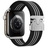 For Apple Watch 42 / 44 / 45 / 46 / 49mm xDfind Parachute Buckle 3-Stripe Braided Nylon Watch Band(Black White)