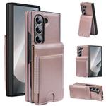 For Samsung Galaxy Z Fold6 Folding Card Holder Tempered Film Integrated Leather Phone Case(Rose Gold)