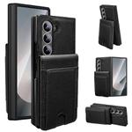 For Samsung Galaxy Z Fold5 Folding Card Holder Tempered Film Integrated Leather Phone Case(Black)