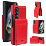For Samsung Galaxy Z Fold4 Folding Card Holder Tempered Film Integrated Leather Phone Case(Red)