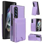 For Samsung Galaxy Z Fold4 Folding Card Holder Tempered Film Integrated Leather Phone Case(Light Purple)