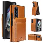 For Samsung Galaxy Z Fold4 Folding Card Holder Tempered Film Integrated Leather Phone Case(Brown)