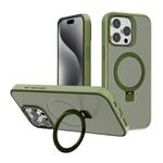 For iPhone 15 Pro Kalebol Frosted MagSafe Holder PC Phone Case(Deep Green)
