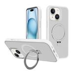 For iPhone 15 Plus Kalebol Frosted MagSafe Holder PC Phone Case(White)
