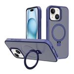 For iPhone 15 Plus Kalebol Frosted MagSafe Holder PC Phone Case(Royal Blue)