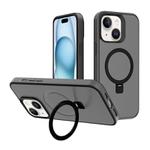 For iPhone 15 Plus Kalebol Frosted MagSafe Holder PC Phone Case(Black)