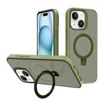 For iPhone 15 Plus Kalebol Frosted MagSafe Holder PC Phone Case(Deep Green)