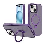 For iPhone 15 Plus Kalebol Frosted MagSafe Holder PC Phone Case(Dark Purple)