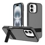 For iPhone 16 Kalebol Frosted Holder PC Hybrid TPU Phone Case(Black)