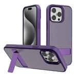 For iPhone 15 Pro Kalebol Frosted Holder PC Hybrid TPU Phone Case(Dark Purple)