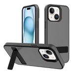 For iPhone 15 Plus Kalebol Frosted Holder PC Hybrid TPU Phone Case(Black)