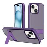 For iPhone 15 Plus Kalebol Frosted Holder PC Hybrid TPU Phone Case(Dark Purple)