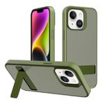 For iPhone 14 Kalebol Frosted Holder PC Hybrid TPU Phone Case(Deep Green)