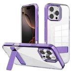 For iPhone 16 Pro Max Kalebol Holder Clear Acrylic Hybrid TPU Phone Case(Purple)