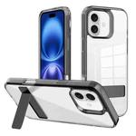 For iPhone 16 Kalebol Holder Clear Acrylic Hybrid TPU Phone Case(Black)