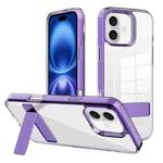 For iPhone 16 Kalebol Holder Clear Acrylic Hybrid TPU Phone Case(Purple)