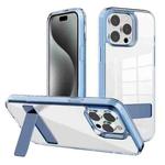 For iPhone 15 Pro Kalebol Holder Clear Acrylic Hybrid TPU Phone Case(Blue)