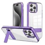 For iPhone 15 Pro Kalebol Holder Clear Acrylic Hybrid TPU Phone Case(Purple)