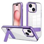 For iPhone 15 Plus Kalebol Holder Clear Acrylic Hybrid TPU Phone Case(Purple)
