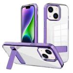 For iPhone 14 Kalebol Holder Clear Acrylic Hybrid TPU Phone Case(Purple)