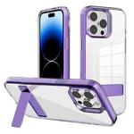 For iPhone 14 Pro Max Kalebol Holder Clear Acrylic Hybrid TPU Phone Case(Purple)