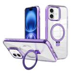 For iPhone 16 Kalebol MagSafe Holder Simple Clear TPU Phone Case(Purple)
