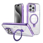 For iPhone 15 Pro Kalebol MagSafe Holder Simple Clear TPU Phone Case(Purple)