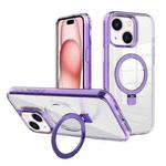 For iPhone 15 Plus Kalebol MagSafe Holder Simple Clear TPU Phone Case(Purple)