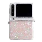 For Huawei Pura X Side Buckle Axis Pearlescent Shell Texture Phone Case(Pink Green)