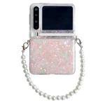 For Huawei Pura X Side Buckle Axis Pearlescent Shell Texture Phone Case with Bracelet(Pink Green)
