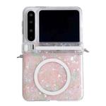 For Huawei Pura X Side Buckle Axis Pearlescent Shell Texture MagSafe Phone Case(Pink Green)