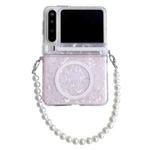 For Huawei Pura X Side Buckle Axis Pearlescent Shell Texture MagSafe Phone Case with Bracelet(Pink)