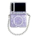 For Huawei Pura X Side Buckle Axis Pearlescent Shell Texture MagSafe Phone Case with Bracelet(Purple)