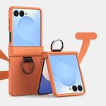 For Samsung Galaxy Z Flip7 5G Three Parts PC Skin Feel Shockproof Phone Case with Ring(Flaming Orange)